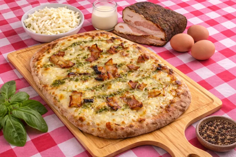 Pinsa romana carbonara artesanal en Aranjuez